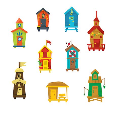 detail of boat and people - Little Beach Cabins Cute Set Of Cartoon Style Colorful Flat Vector Icons Isolated On White Background Stock Photo - Budget Royalty-Free & Subscription, Code: 400-08649241