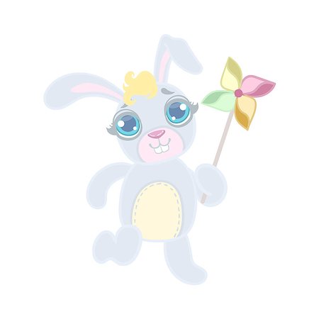 rabbit run - Rabbit Playing With Toy Windmill Illustration In Cute Girly Cartoon Style Isolated On White Background Stock Photo - Budget Royalty-Free & Subscription, Code: 400-08649277