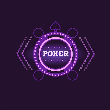 Round Frame Poker Purple Neon Sign Las Vegas Style Illumination Bright Color Vector Design Sticker Stock Photo - Budget Royalty-Free & Subscription, Code: 400-08649320