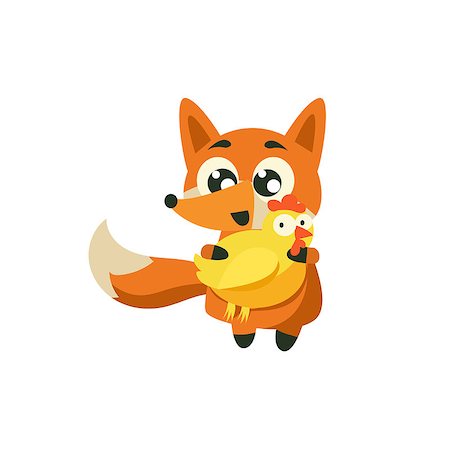 simsearch:400-08835139,k - Fox Holding Chicken Adorable Cartoon Style Flat Vector Illustration Isolated On White Background Stock Photo - Budget Royalty-Free & Subscription, Code: 400-08649356