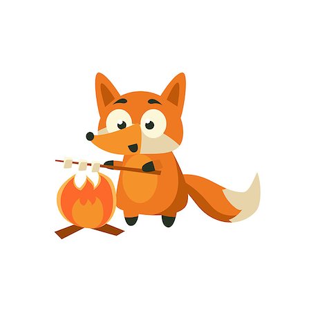 fire tail illustration - Fox Cooking Marshmellows Adorable Cartoon Style Flat Vector Illustration Isolated On White Background Stock Photo - Budget Royalty-Free & Subscription, Code: 400-08649357