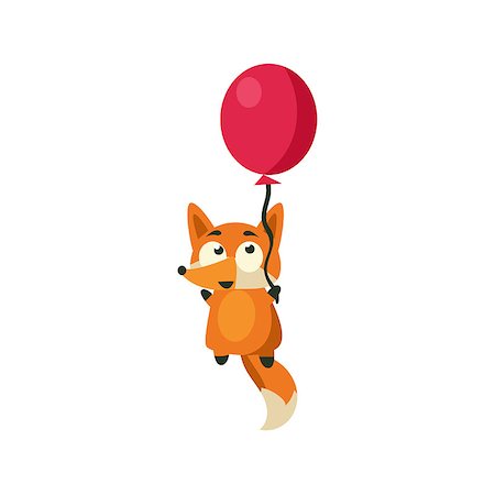 Fox Flying With Balloon Adorable Cartoon Style Flat Vector Illustration Isolated On White Background Stock Photo - Budget Royalty-Free & Subscription, Code: 400-08649369