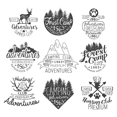 simsearch:400-08650986,k - Vintage Forest Stamps Set Of Monochrome Vector Design Labels On White Background Stock Photo - Budget Royalty-Free & Subscription, Code: 400-08649374