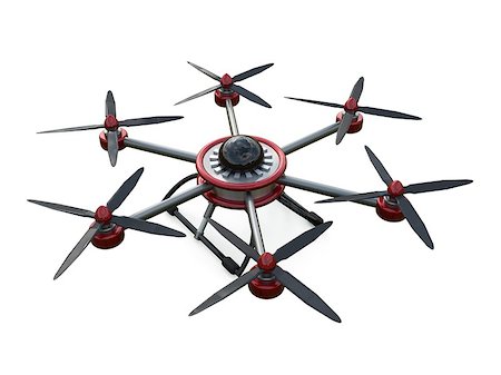spray on camera - Red and gray hexacopter isolated on a white background. 3d illustration Stock Photo - Budget Royalty-Free & Subscription, Code: 400-08649426