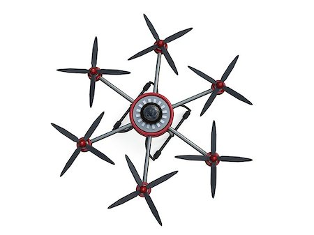 spray on camera - Red and gray hexacopter isolated on a white background. 3d illustration Stock Photo - Budget Royalty-Free & Subscription, Code: 400-08649427