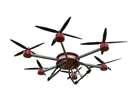 spray on camera - Red and gray hexacopter isolated on a white background. 3d illustration Stock Photo - Budget Royalty-Free & Subscription, Code: 400-08649429