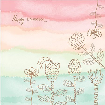 simsearch:400-07552577,k - Vector watercolor hand drawn floral template card. Doodle summer background. Design for Wedding, anniversary, birthday, Valentines day, party. Photographie de stock - Aubaine LD & Abonnement, Code: 400-08649718