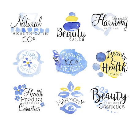 pomo - Beauty And Spa Promo Signs Colorful Set Of Watercolor Stylized Logo With Text On White Background Stock Photo - Budget Royalty-Free & Subscription, Code: 400-08654074