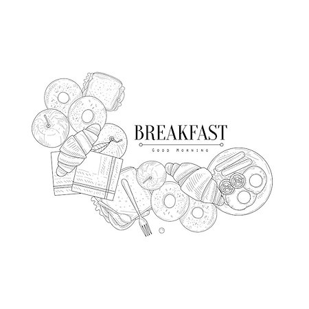 simsearch:400-08654097,k - Full English Breakfast Set Hand Drawn Realistic Detailed Sketch In Classy Simple Pencil Style On White Background Foto de stock - Super Valor sin royalties y Suscripción, Código: 400-08654097
