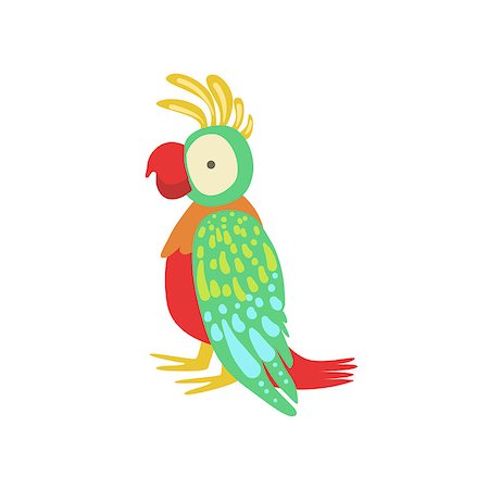 simsearch:400-08557247,k - Parrot Stylized Childish Drawing Isolated On White Background. Primitive Cartoon Style Illustration For Children In Flat Vector Design. Stock Photo - Budget Royalty-Free & Subscription, Code: 400-08654137