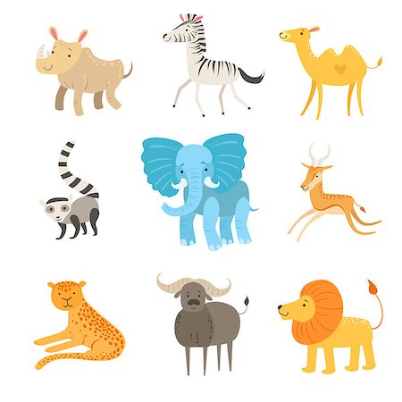 simsearch:400-08674283,k - African Animals Illustration Set Of Stylized Cute Childish Flat Vector Drawings Isolated On White Background Stock Photo - Budget Royalty-Free & Subscription, Code: 400-08654146