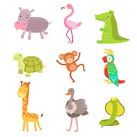 parrot snake - African Animals Icon Set Of Stylized Cute Childish Flat Vector Drawings Isolated On White Background Stock Photo - Budget Royalty-Free & Subscription, Code: 400-08654147