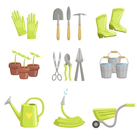 Gardening Equipment Set Of Simple Realistic Bright Flat Colorful Illustrations On White Background Stock Photo - Budget Royalty-Free & Subscription, Code: 400-08654150