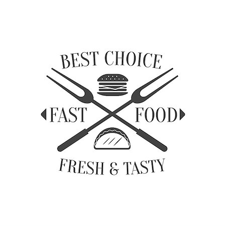 simsearch:400-08653615,k - Best Choice Fast Food Logo Graphic Design. Black And White Emblem Vector Print Foto de stock - Royalty-Free Super Valor e Assinatura, Número: 400-08654167