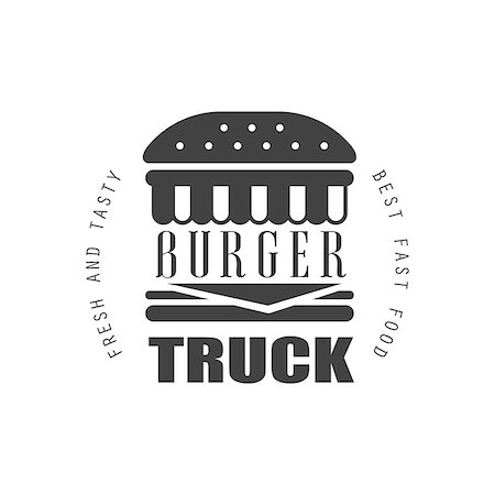 simsearch:400-08651035,k - Fresh And Tasty Burger Food Truck Logo Graphic Design. Black And White Emblem Vector Print Fotografie stock - Microstock e Abbonamento, Codice: 400-08654169