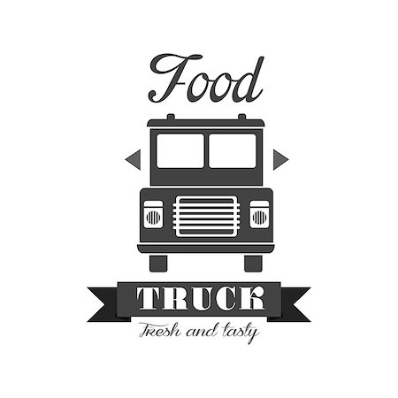 simsearch:400-08653615,k - Fresh Food Truck Logo Graphic Design. Black And White Emblem Vector Print Foto de stock - Royalty-Free Super Valor e Assinatura, Número: 400-08654160