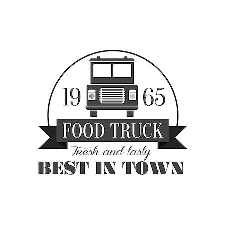 simsearch:400-08653615,k - Best Cafe On Wheels Logo Graphic Design. Black And White Emblem Vector Print Foto de stock - Royalty-Free Super Valor e Assinatura, Número: 400-08654161