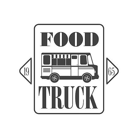 simsearch:400-08653615,k - Food Truck Square Logo Graphic Design. Black And White Emblem Vector Print Foto de stock - Royalty-Free Super Valor e Assinatura, Número: 400-08654163