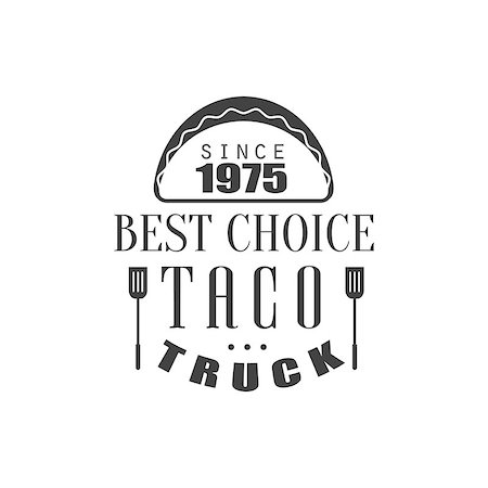 simsearch:400-08651035,k - Taco Truck Logo Graphic Design. Black And White Emblem Vector Print Fotografie stock - Microstock e Abbonamento, Codice: 400-08654171