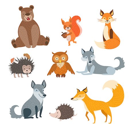 simsearch:400-08507283,k - Forest Animals Set Of Stylized Cute Childish Flat Vector Drawings Isolated On White Background Fotografie stock - Microstock e Abbonamento, Codice: 400-08654172