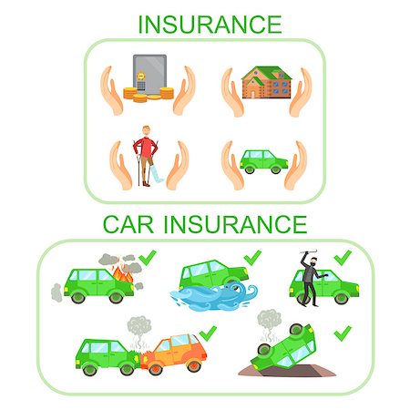 Car And Other Insurance Infographic Poster In Simple Flat Bright Color Style On White Background Stock Photo - Budget Royalty-Free & Subscription, Code: 400-08654219