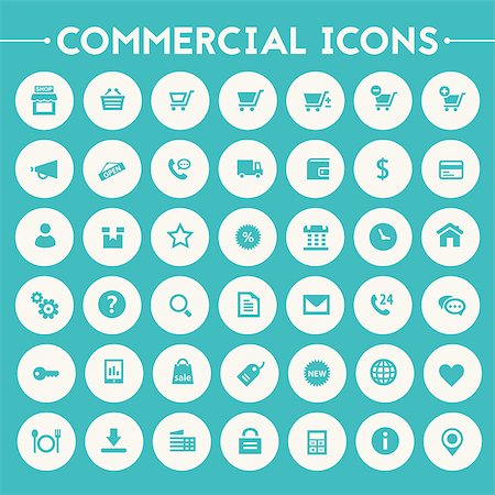 simsearch:400-08696973,k - Trendy flat design big commercial icons set on round buttons Photographie de stock - Aubaine LD & Abonnement, Code: 400-08650106