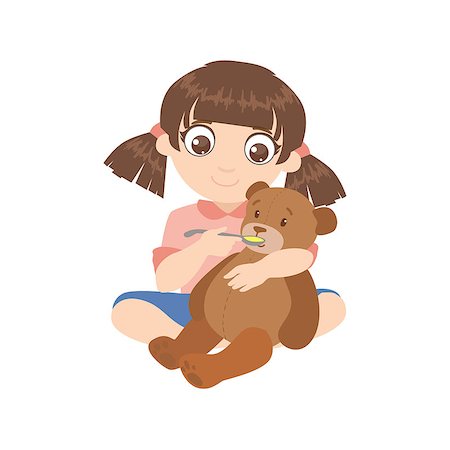 Girl Feeding A Teddy Bear Colorful Simple Design Vector Drawing Isolated On White Background Stock Photo - Budget Royalty-Free & Subscription, Code: 400-08650397