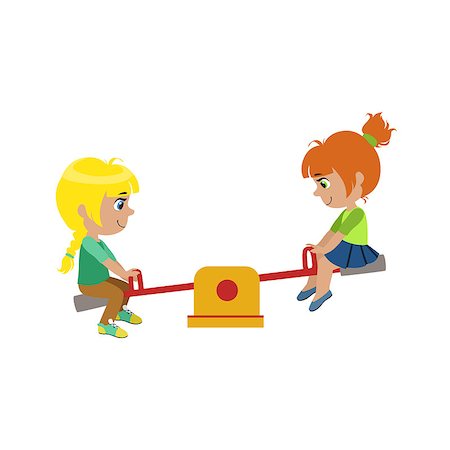 simsearch:400-05352235,k - Girls On Seesaw On Playground Colorful Simple Design Vector Drawing Isolated On White Background Photographie de stock - Aubaine LD & Abonnement, Code: 400-08650409