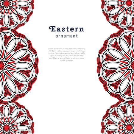 simsearch:400-08650534,k - Vector design with circular ornament in eastern style. Ornate oriental element and place for text. Black, red, white color. Template for invitations, greating cards, flyer pages, brochures. Stock Photo - Budget Royalty-Free & Subscription, Code: 400-08650534