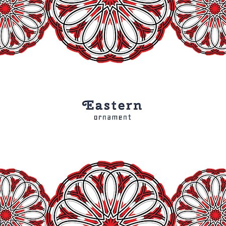 simsearch:400-08650534,k - Vector design with circular ornament in eastern style. Ornate oriental element and place for text. Black, red, white color. Template for invitations, greating cards, flyer pages, brochures. Stock Photo - Budget Royalty-Free & Subscription, Code: 400-08650533