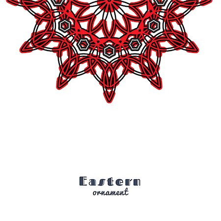 simsearch:400-08650534,k - Vector design with circular ornament in eastern style. Ornate oriental element and place for text. Black, red, white color. Template for invitations, greating cards, flyer pages, brochures. Stock Photo - Budget Royalty-Free & Subscription, Code: 400-08650545