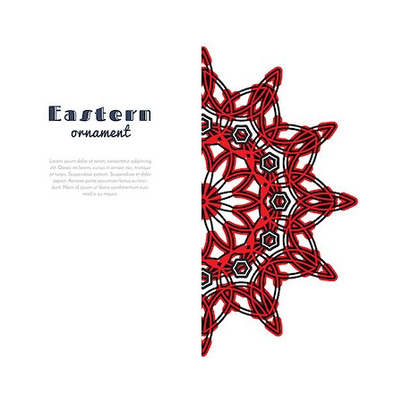 simsearch:400-08650534,k - Vector design with circular ornament in eastern style. Ornate oriental element and place for text. Black, red, white color. Template for invitations, greating cards, flyer pages, brochures. Stock Photo - Budget Royalty-Free & Subscription, Code: 400-08650541