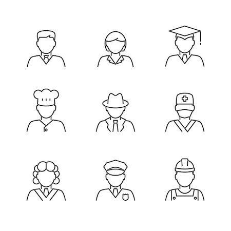 simsearch:400-08650576,k - People avatars set. Various human characters staff outline icons Photographie de stock - Aubaine LD & Abonnement, Code: 400-08650576