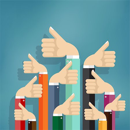 finger number one vector - Cheering business people holding many thumbs up. Illustration in flat design. Also available as a Vector in Adobe illustrator EPS 10 format. Stock Photo - Budget Royalty-Free & Subscription, Code: 400-08650625