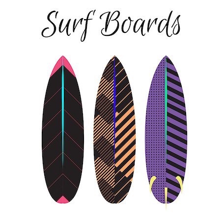 simsearch:400-04347146,k - Surfboard vector colorful set. Surfing boards summer water sport. Modern lines decoration. Fotografie stock - Microstock e Abbonamento, Codice: 400-08650627