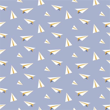Origami paper plane seamless vector pattern. White and yellow planes on blue background. Minimalist style textile fabric ornament. Foto de stock - Super Valor sin royalties y Suscripción, Código: 400-08650633