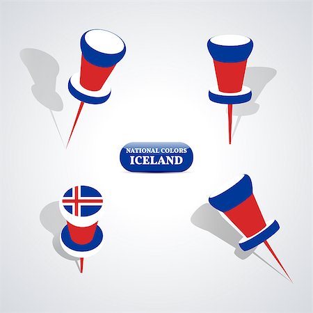 Set of pushpin in the national colors of Iceland, vector illustration. Stockbilder - Microstock & Abonnement, Bildnummer: 400-08650699