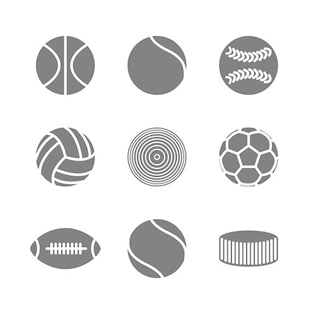 Gray icons of various sports balls isolated on white background, vector illustration. Stockbilder - Microstock & Abonnement, Bildnummer: 400-08650693