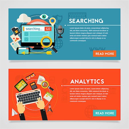 simsearch:400-07916759,k - Searching and Analytics concept banner. Horizontal composition, vector illustration Photographie de stock - Aubaine LD & Abonnement, Code: 400-08650751