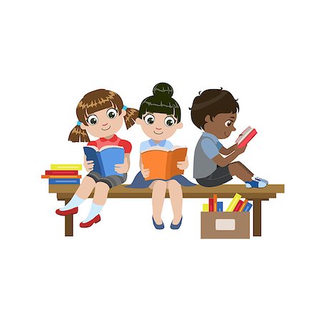 Kids Sitting On The Desk Reading Colorful Simple Design Vector Drawing Isolated On White Background Stock Photo - Budget Royalty-Free & Subscription, Code: 400-08650947