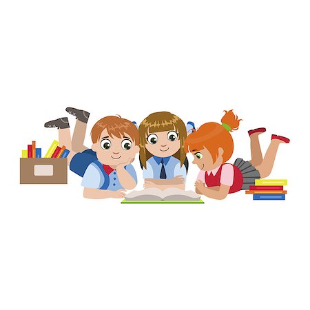 Kids Laying On The Floor Reading Colorful Simple Design Vector Drawing Isolated On White Background Stock Photo - Budget Royalty-Free & Subscription, Code: 400-08650948