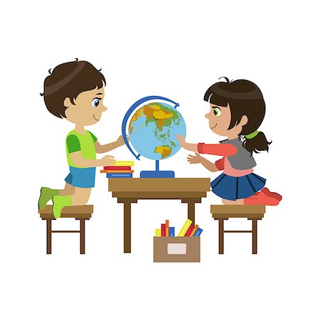 Boy And Girl With The Globe Colorful Simple Design Vector Drawing Isolated On White Background Photographie de stock - Aubaine LD & Abonnement, Code: 400-08650952