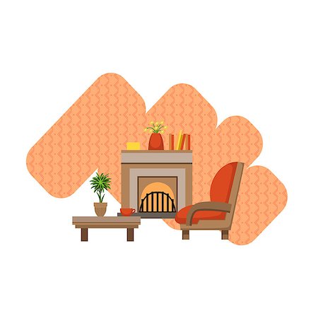 detail of fireplace in the inside of a home - Guest Room Interior Design Flat Cartoon Stylized Vector Illustration Stock Photo - Budget Royalty-Free & Subscription, Code: 400-08650977