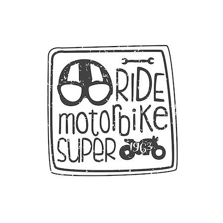 simsearch:400-08650986,k - Ride Motorbike Vintage Emblem. Monochrome Vector Design Labels On White Background Stock Photo - Budget Royalty-Free & Subscription, Code: 400-08650985