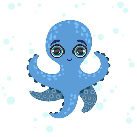 simsearch:400-08651005,k - Blue Octopus Bright Color Cartoon Style Vector Illustration Isolated On White Background Stock Photo - Budget Royalty-Free & Subscription, Code: 400-08651009