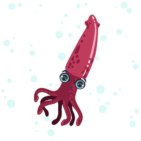 simsearch:400-08651005,k - Pink Squid Bright Color Cartoon Style Vector Illustration Isolated On White Background Stock Photo - Budget Royalty-Free & Subscription, Code: 400-08651010