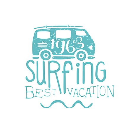 simsearch:400-08651035,k - Summer Holydays Vintage Emblem With Bus Creative Vector Design Stamp With Text Elements On White Background Fotografie stock - Microstock e Abbonamento, Codice: 400-08651039