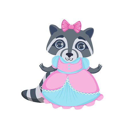 simsearch:400-08557140,k - Girl Raccoon In Fancy Dress Colorful Illustration In Cute Girly Cartoon Style Isolated On White Background Stockbilder - Microstock & Abonnement, Bildnummer: 400-08651048