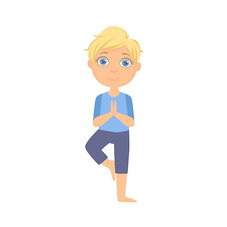physical education - Boy In Tree Pose Bright Color Cartoon Childish Style Flat Vector Drawing On White Background Photographie de stock - Aubaine LD & Abonnement, Code: 400-08651076
