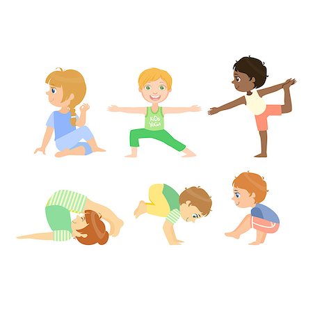 physical education - Kids Doing Advanced Yoga Poses Bright Color Cartoon Childish Style Flat Vector Drawing On White Background Photographie de stock - Aubaine LD & Abonnement, Code: 400-08651079